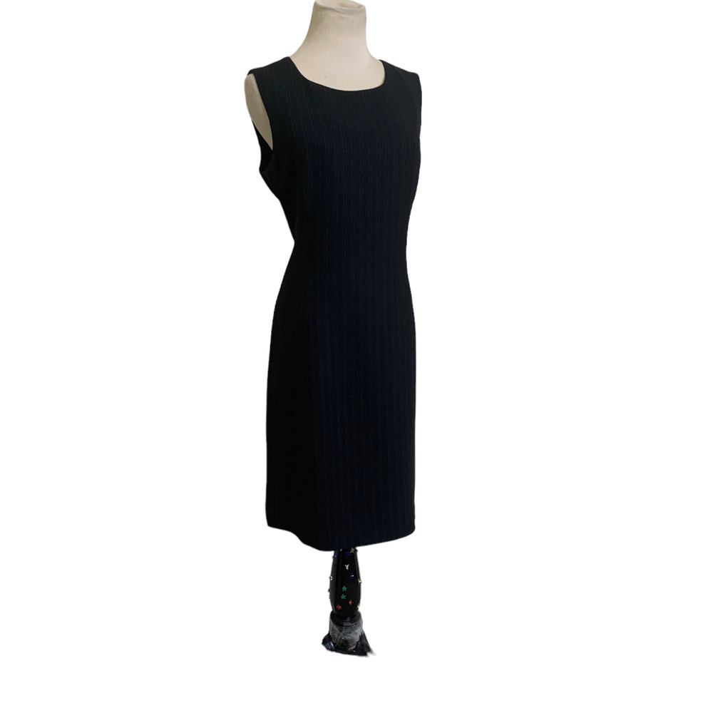 Casual Corners black pinstripes sleeveless sheath dress size 8